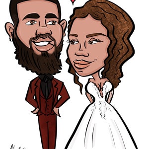 Karikatuurtekening van foto's, huwelijkscadeau voor een paar gepersonaliseerd, uniek, eigenzinnig, leuk huwelijkscadeau, alleen digitaal