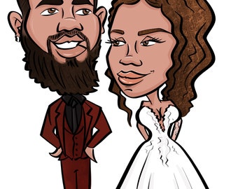 Personalized Wedding Caricature Drawing: Unique Couple Gift (Digital File)