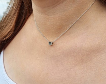 Sterling Silver Cube Heart Necklace, Cute Heart Necklace, Christmas gift for her, Jewellery for girlfriend, Minimalist Jewellery