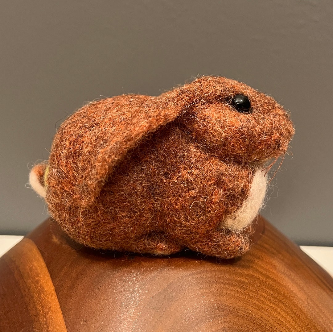 Fabric Art Lop Eared Easter Bunny Rabbit Needle Felted Wool Brown Bun ...