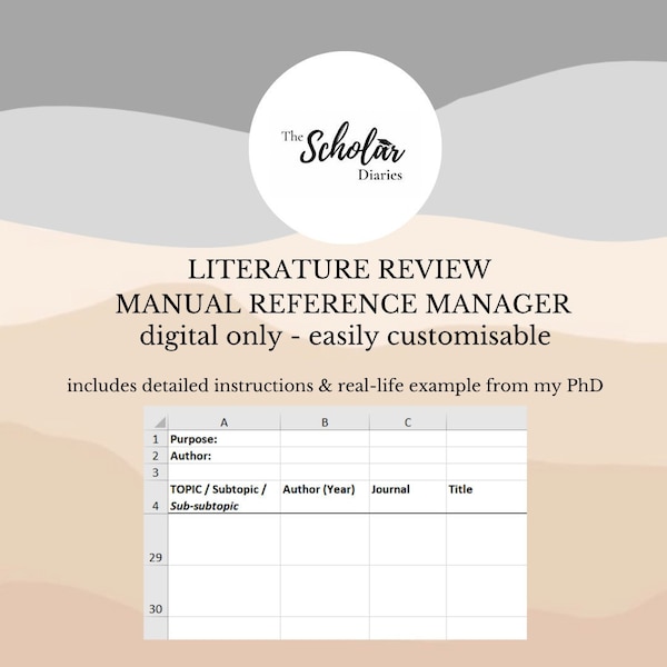 Literature Review Manual Reference Manager | organisation, detailed instructions and example from a PhD, grad school, digital