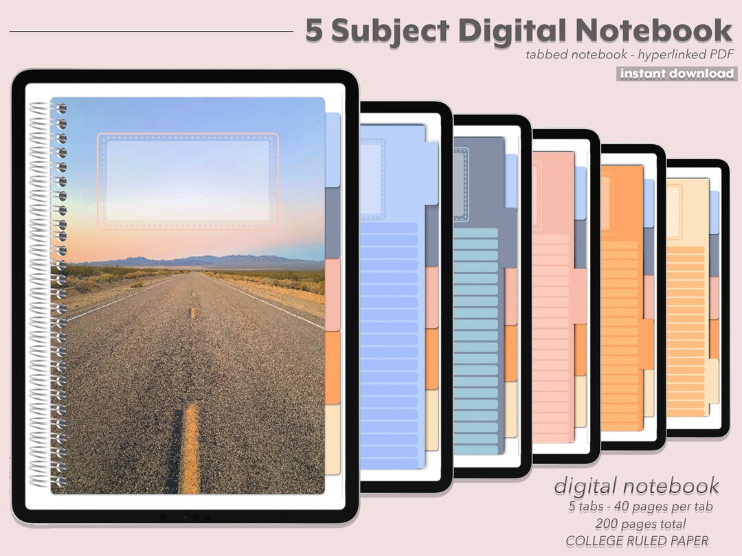 5 Subject Digital Notebook - 5 Hyperlinked Tabs - Note Taking ...