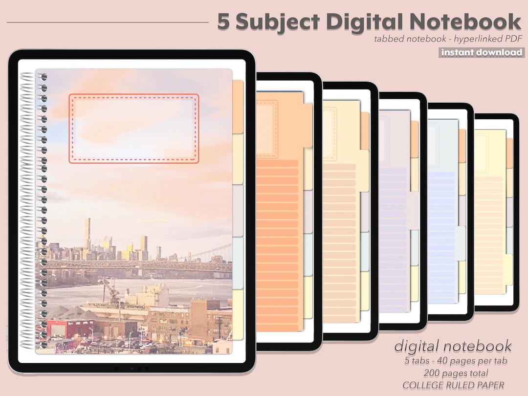 5 Subject Digital Notebook - Hyperlinked Tabs - Note Taking, Journaling ...
