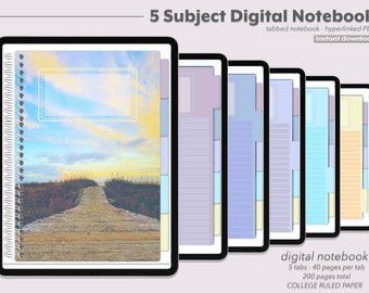 5 Subject Digital Notebook - Hyperlinked Tabs - Note Taking, Journaling ...