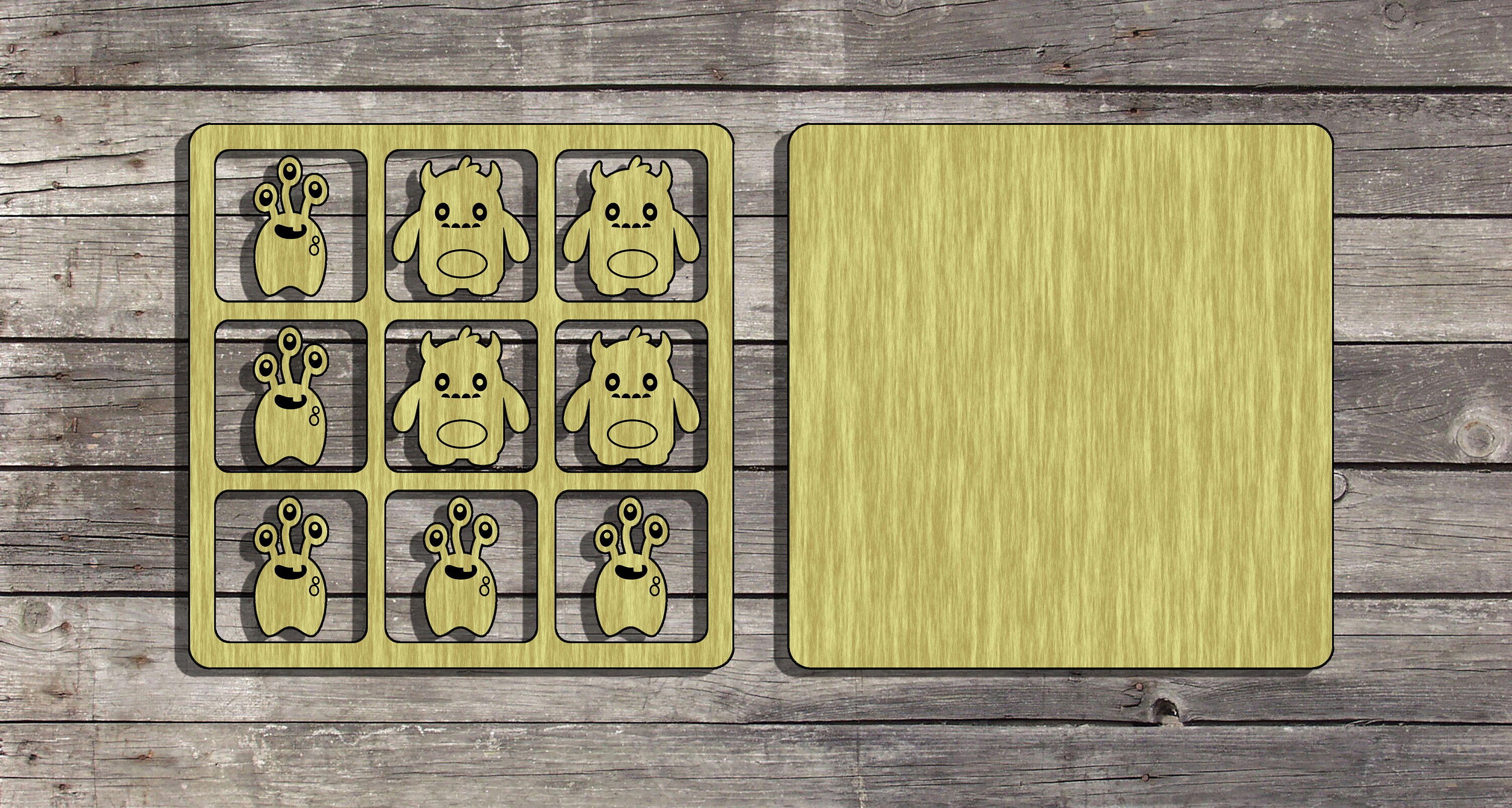 DIGITAL FILE Laser Cut Monster Tic Tac Toe SVG Dfx Ai