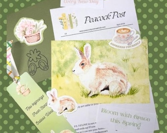 Peacock Post Mail Club - Monthly Snail Mail Art Prints - April Edition “Spring Bunny Theme”