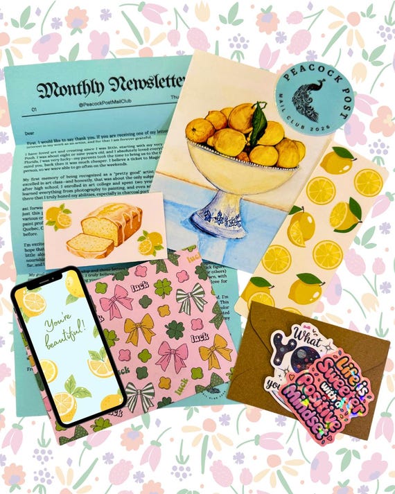 Peacock Post Mail Club - Monthly Snail Mail Art Prints - March Edition “Lemons theme”