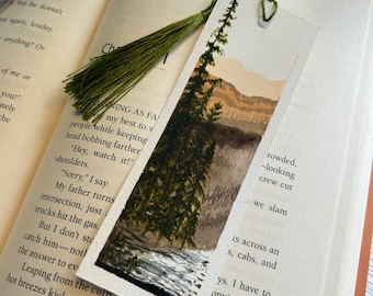Mountains with Trees and River Bookmark   I   Hand Painted Bookmark