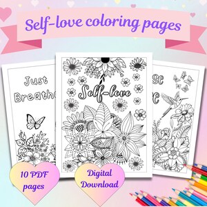 Páginas para colorir de amor próprio, 10 páginas para imprimir, Páginas para colorir para adultos, Páginas para colorir para adolescentes, Páginas para colorir com citações positivas, Alívio do estresse
