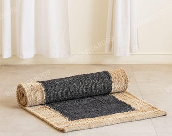 2x5, 2x6, 2x10, 2x12, 2x20 Ft Striped Handmade Tufted Hemp Area Rug Hemp Jute Runner Rug Hand Loomed Rug