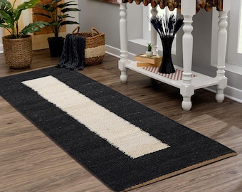 Gestreept jute vloerkleed hennep: handgeweven traptapijt
