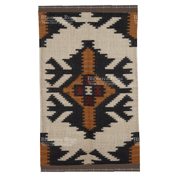 Handmade Wool Jute Rug, Navajo Kilim Rug, Aztec Rug, Accent Rug, Outdoor Rug/Indoor Rug, Living/Dinning Room 5x7