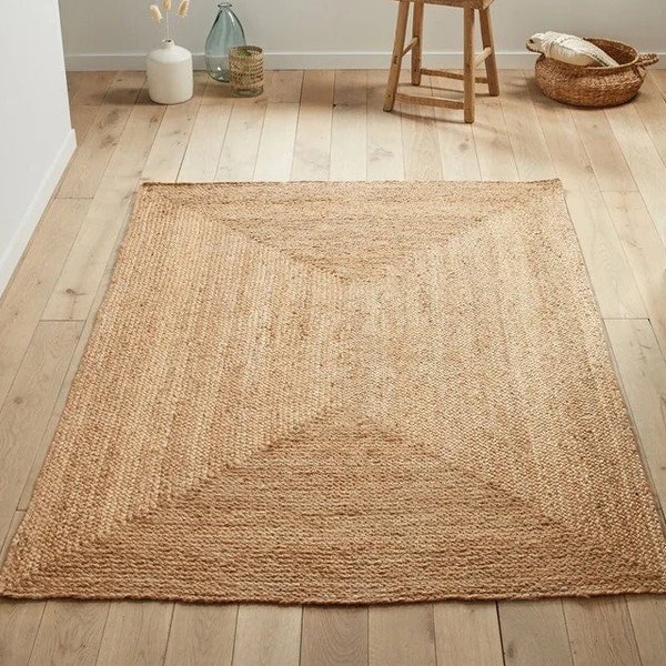 Natural Jute Rug - Jute Braided Rug, Bohemian Jute Rug, Rectangular Jute Rug, Boho Decor Rug, Jute Area Rug, Square Jute rug Custom Size Rug