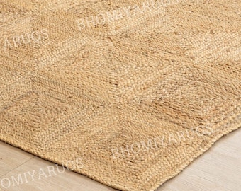 Handmade Geometric Jute Rug, Natural Braided Area Carpet, Modern Boho Home Decor (8x10 ft)
