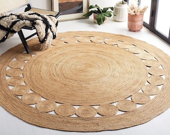 Jute Round Rug Natural Jute Rug Handmade Braided Rug Round Area Rug Rustic Round Rug Eco Friendly Rug Large Turkish Rug