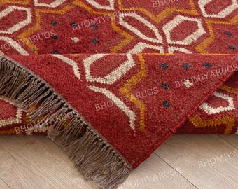 Kilim Rug, Handwoven, Wool and Jute Rug Handmade, Kilim Dhurrie Rug, Traditional Indian Jute Area rug