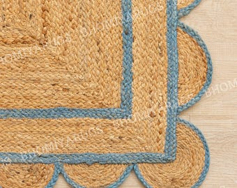 Natural Scalloped Jute Rug, Scallop pattern Rug, Handwoven Jute Rug, Natural Jute Rug, Handbraided Rug, Area Rug, Decorative Rug, Custom Rug