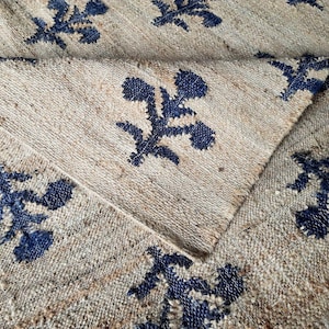 5x7 8x10 Handmade Flatweave Blue/Beige Rug Natural Jute Flower Cotton Hemp Rug Large Floor Area Kilim Dhurrie Carpet Home Living Decorative