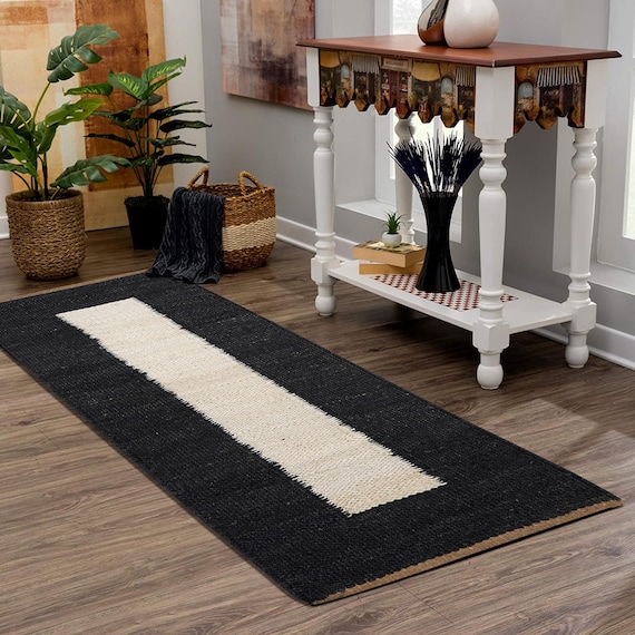 Striped Hemp Jute Runner Rug: Hand-Loomed Stair Rug