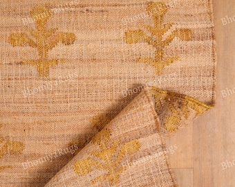 Handmade Jute & Cotton Rug Bohemian Floral Design, 8x10 Area Rug