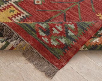 Tapis Kilim en laine et jute 9x12