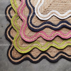 8x10,9x12 Natural Jute Rug Wavy Edge Rug Scalloped Jute Rug Bohemian Rug Jute Scalloped Rug Jute Rug Rectangular Scallop Jute Rug Custom Rug