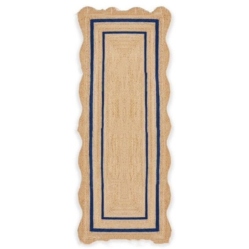Scallop Jute Runner Rug Wavy Scalloped Jute Rug, Bohemian Scallop Rug, Natural Jute Rug, Jute