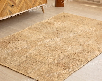 Indian natural Beige Scandinavian rug. Pattern Hemp Jute Rug. Ivory&Beige Rug. Handwoven Rug. 100% Natural Rug