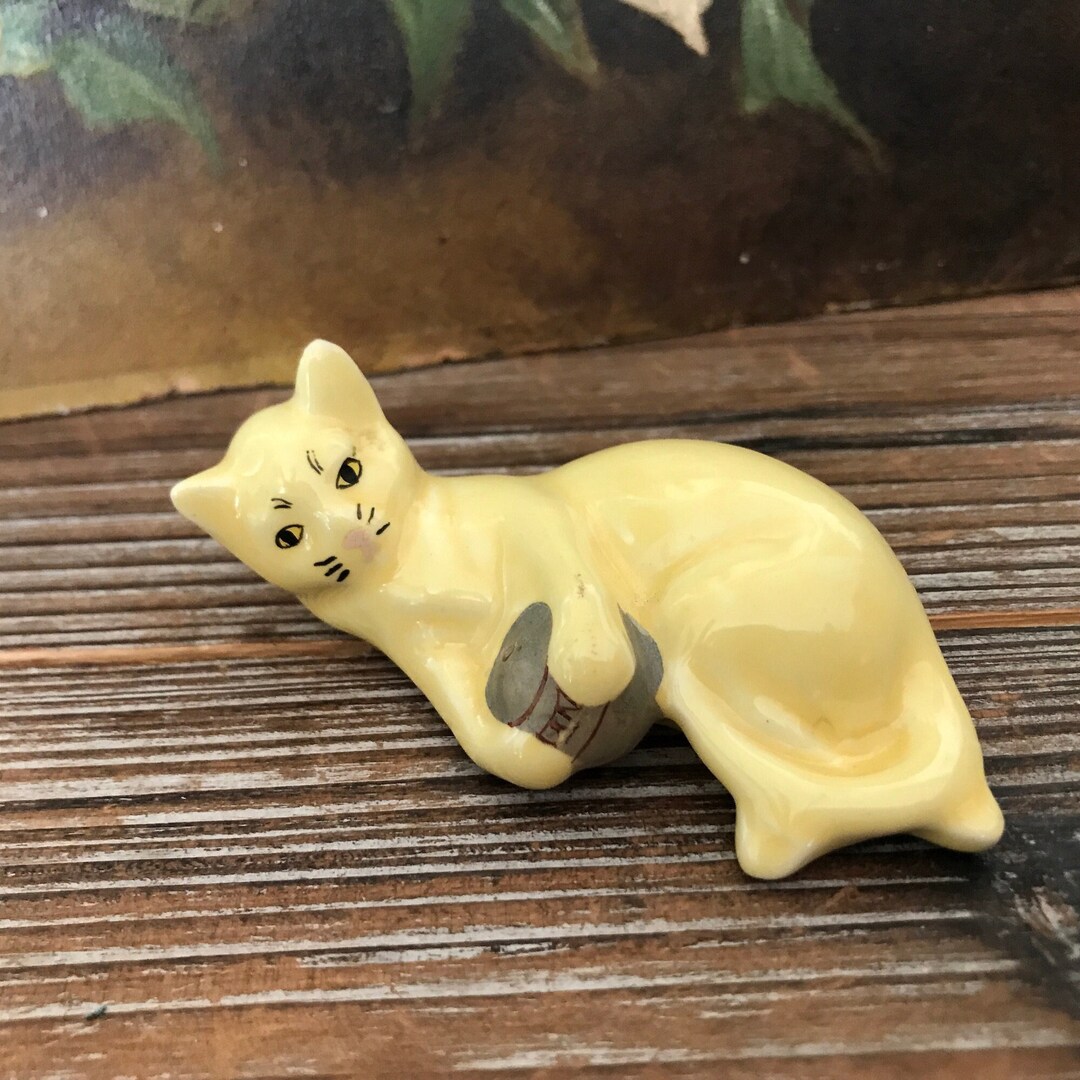 Yellow Ceramic Cat With a Ball - Etsy