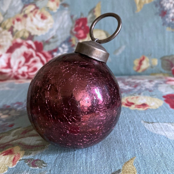 Amethyst Crackle Glass Kugel Style Christmas Ornament