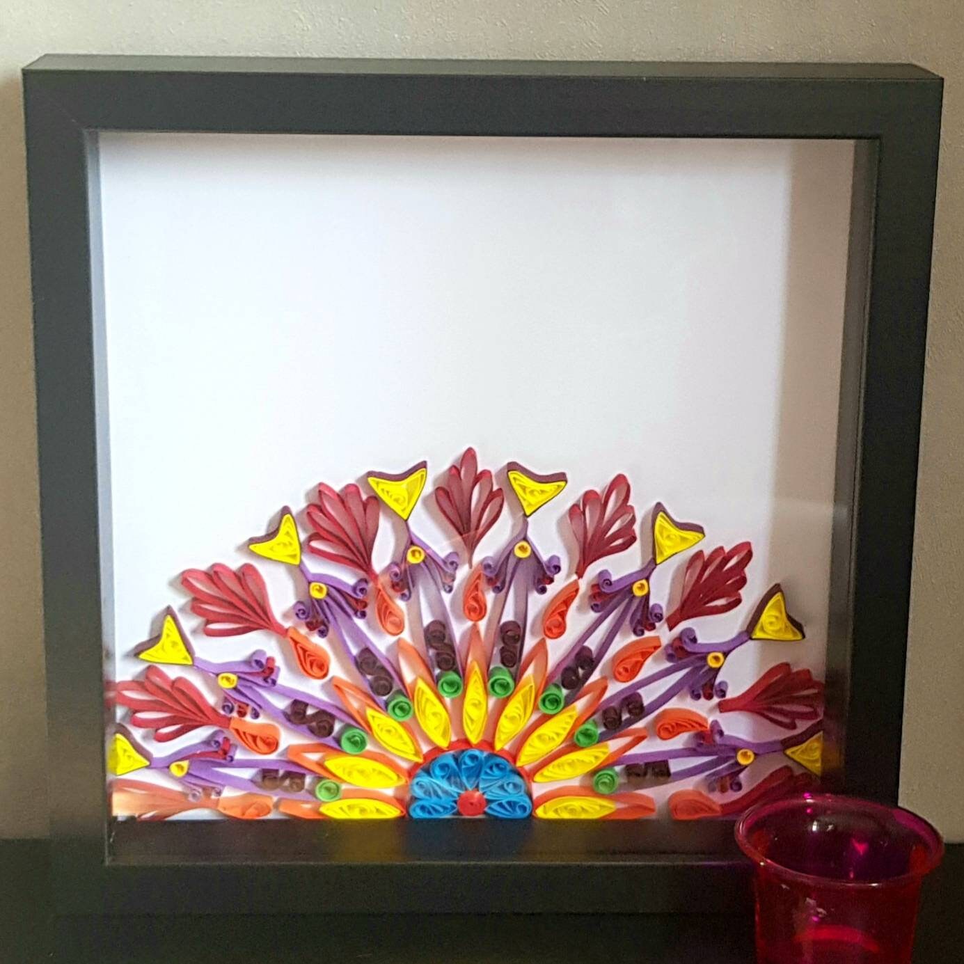 Mandala Multicolore en Quilling Dans Cadre Noir