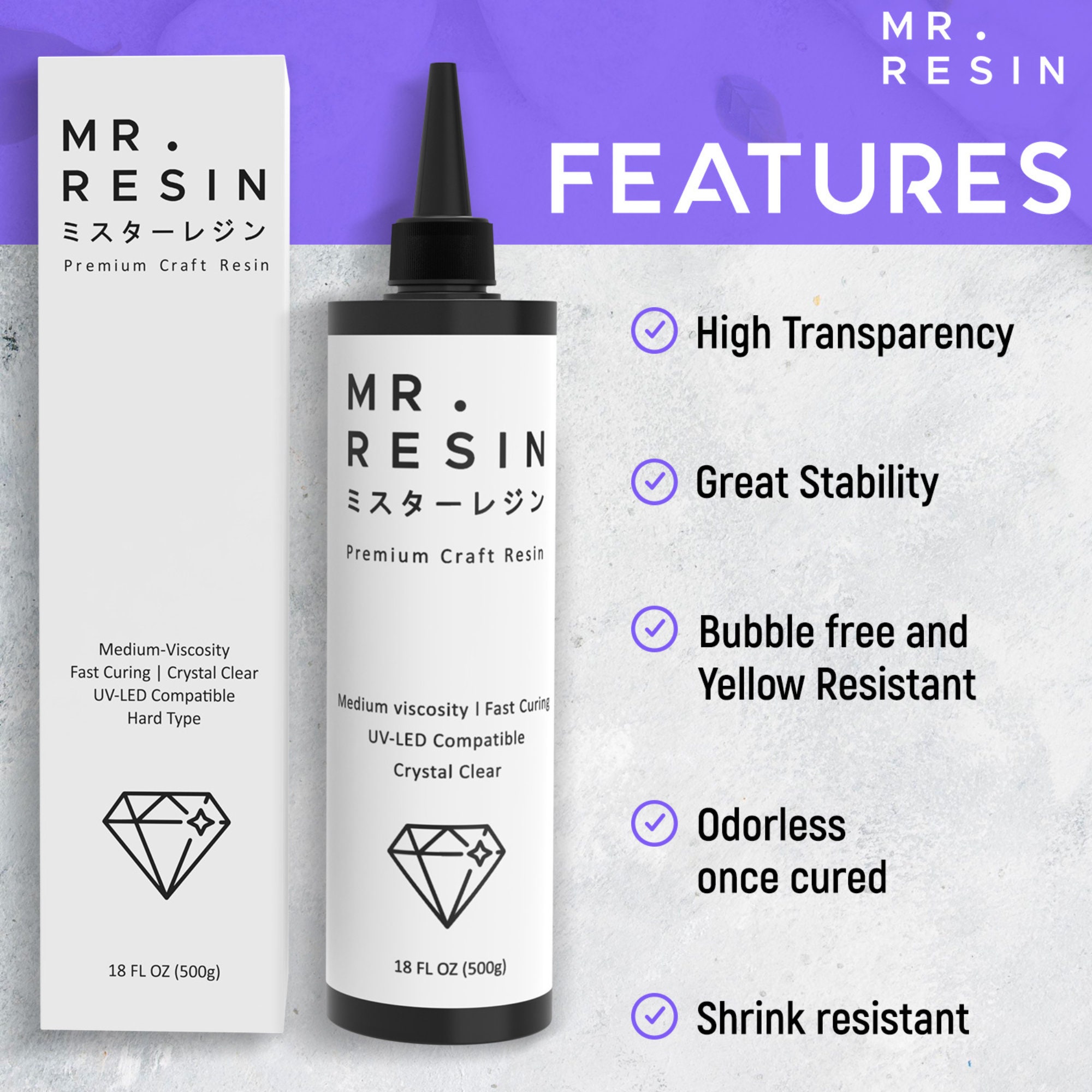 Mr.resin™ Original Craft UV Resin 36oz 1kg Crystal Clear Hard Type UV Resin  for Jewelry Making, Rock Painting & More 