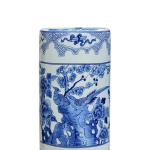 Chinese Blue and White Bird Motif Porcelain Umbrella Stand 18"