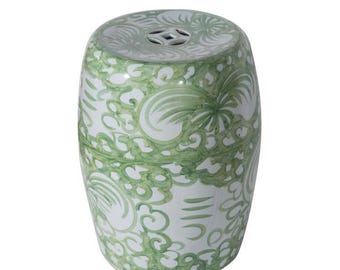 Mint Green and White Porcelain Twist Floral Motif Garden Stool 17"