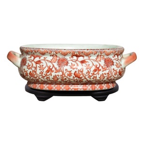 Orange and White Floral Motif Foot Bath Basin 16.5&quot; Length Base Included