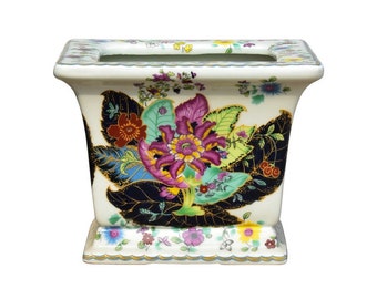 Square Porcelain Pot Tobacco Leaf Motif 6"