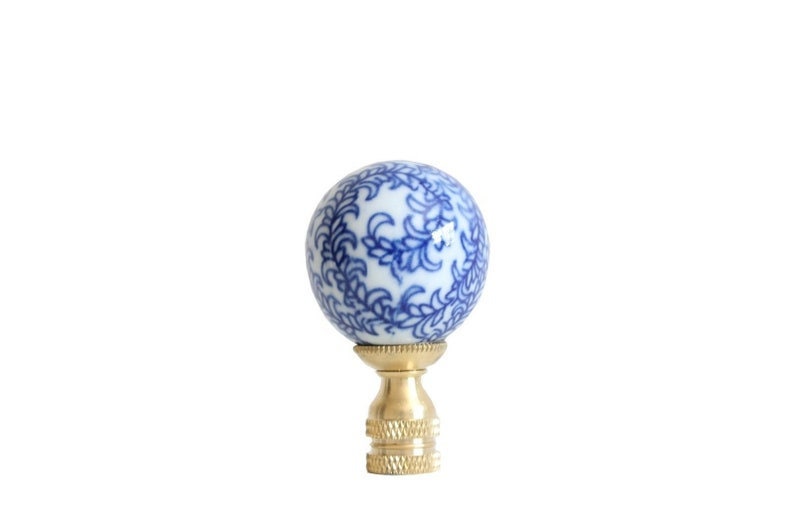 Blue and White Flower Porcelain Ball Table Lamp Finial 2.25