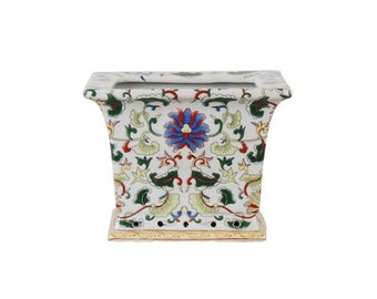 Square Porcelain Pot Floral Motif 6"