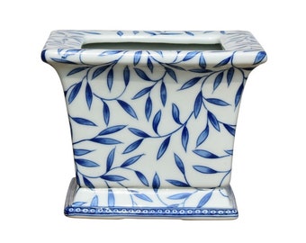 Square Blue and White Porcelain Pot Bamboo Leaf 6"