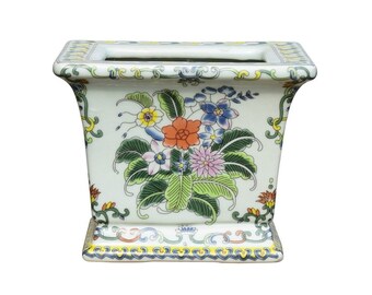 Square Porcelain Pot Floral Motif 6"