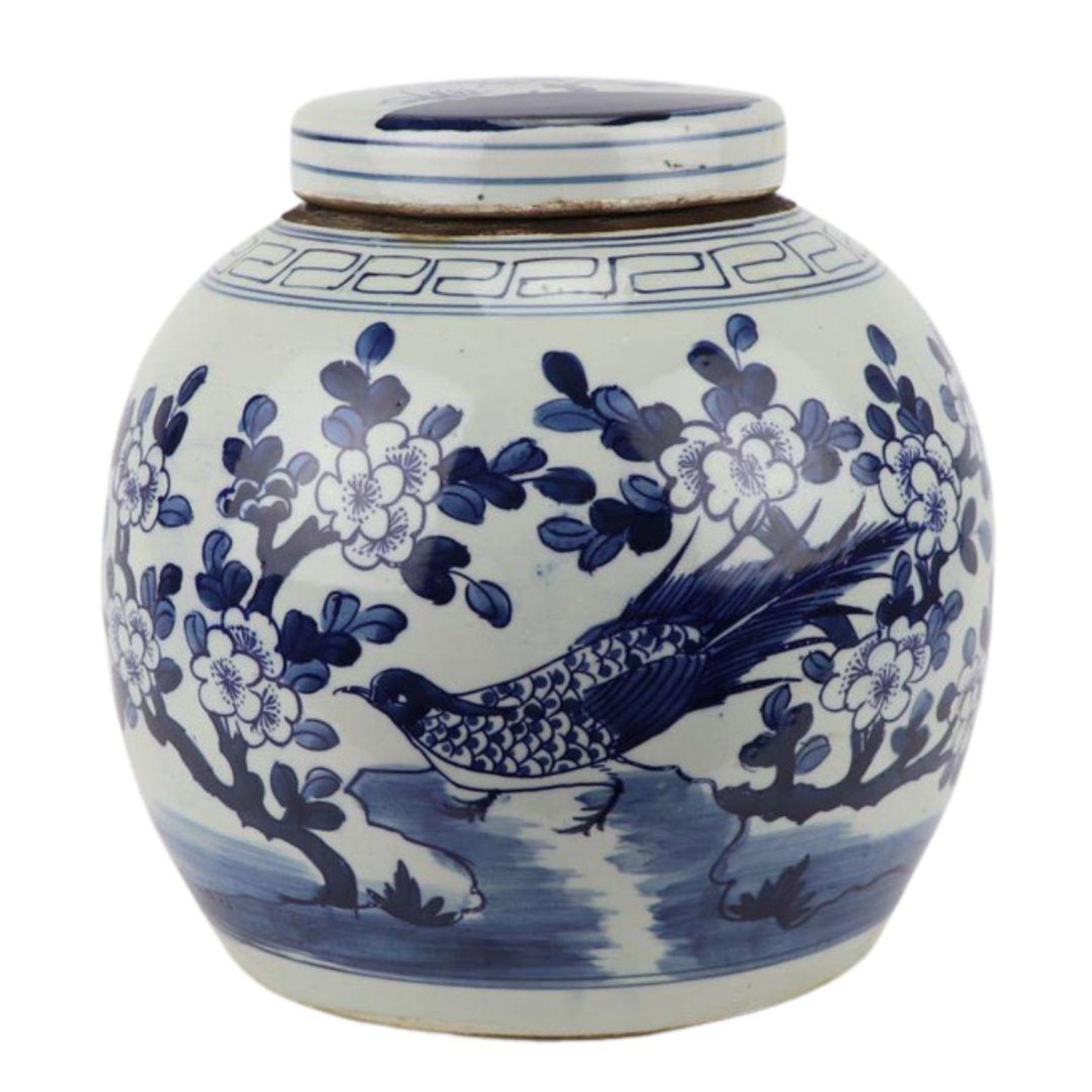 Blue and White Reproduction Jar with Bird and Flowers main image 0