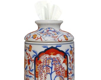 Imari Floral Porcelain Tissue Roll Holder 7"