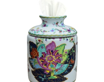 Tobacco Leaf Floral Porcelain Tissue Roll Holder 7"