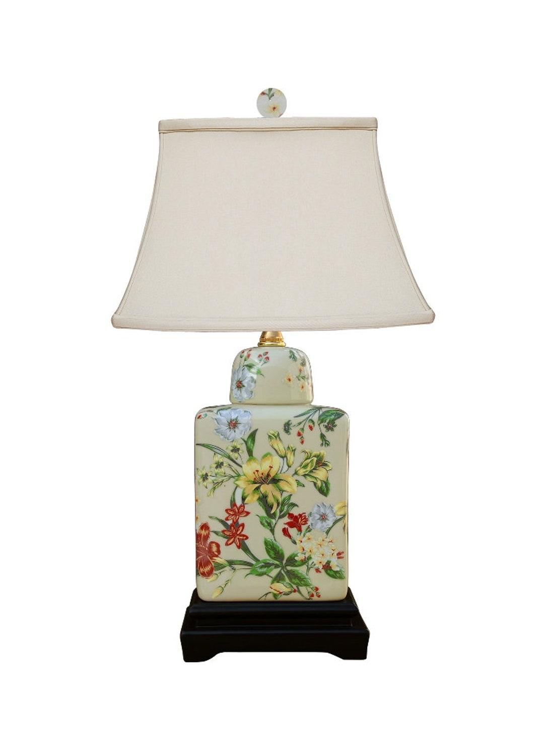 Multicolor Floral Porcelain Chinoiserie Tea Caddy Lamp 18" - Etsy