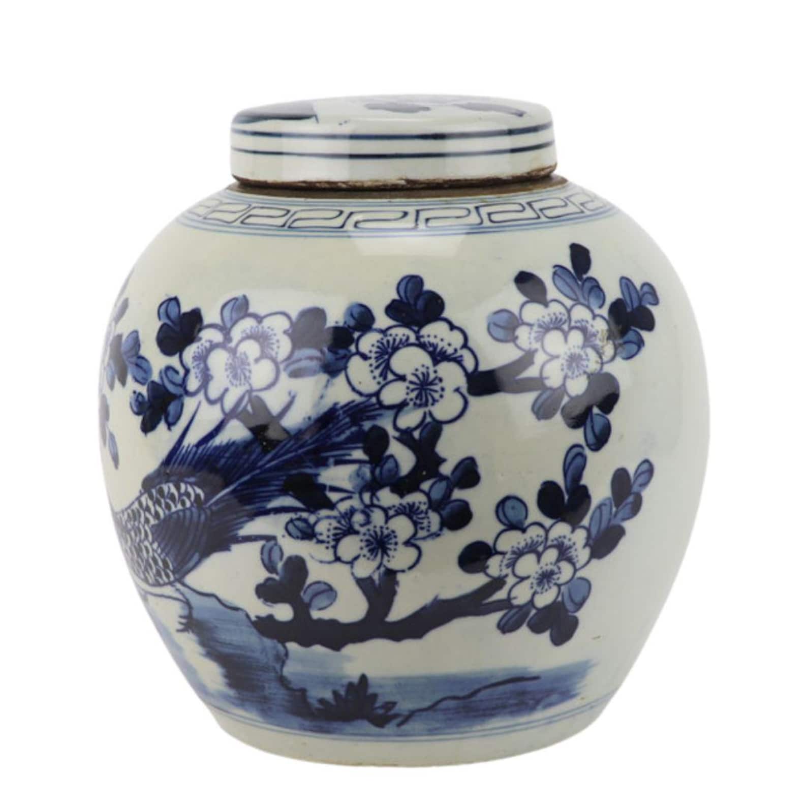 Blue and White Reproduction Jar with Bird and Flowers main image 1