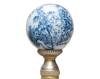 Blue and White Floral Tree Porcelain Ball Table Lamp Finial 2.25"