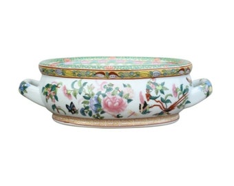 Beautiful Chinese Rose Canton Style Porcelain Basin 12" Long