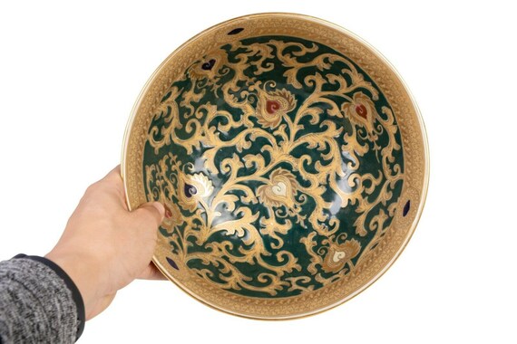 Green and Gold Tapestry Decorative Porcelain Bowl 10