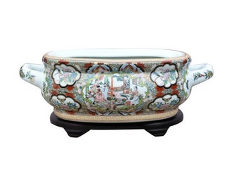 Famille Rose Canton Porcelain Foot Bath Basin 16.5" Length Base Included