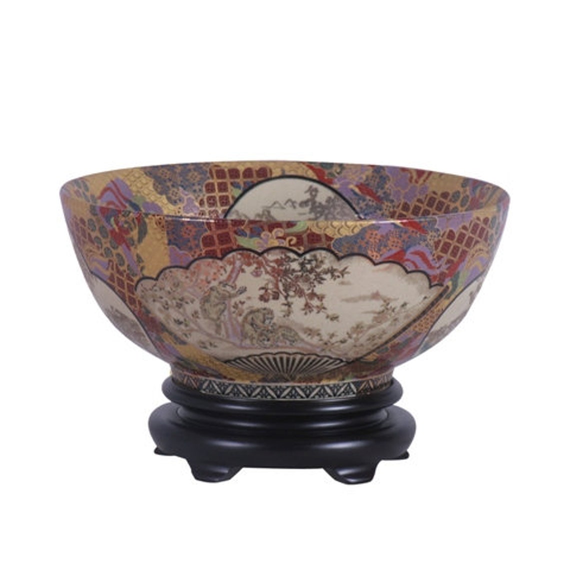 Chinese Satsuma Style Porcelain Bowl 14 Diameter With Bowl Etsy